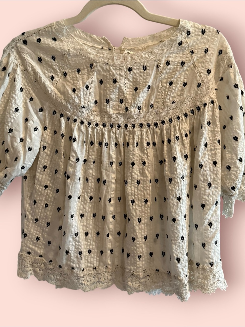LoveShackFancy White Cotton Embroidered Lace Peasant Blouse
